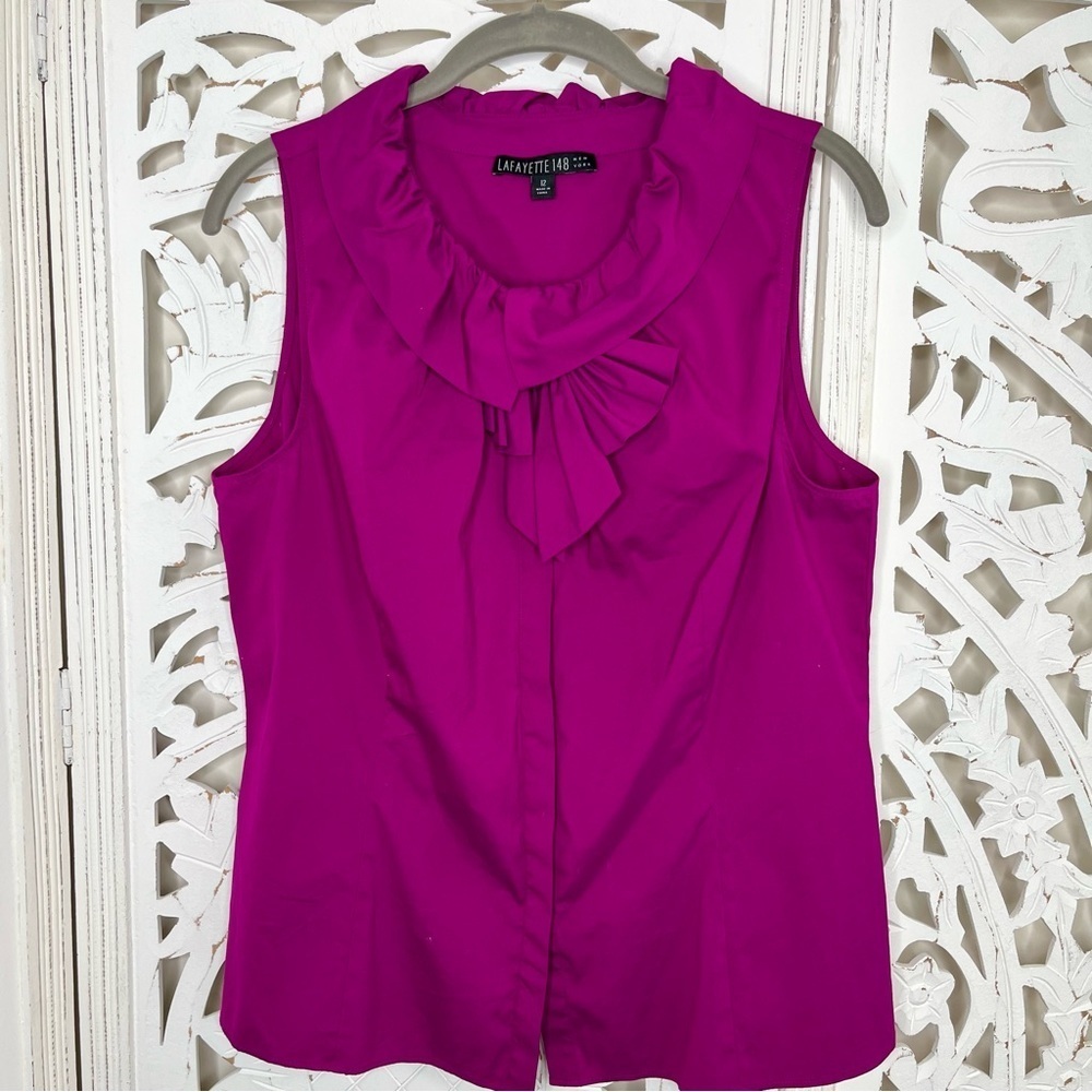 Lafayette 148 Fuchsia Pink Button Down Sleeveless Blouse